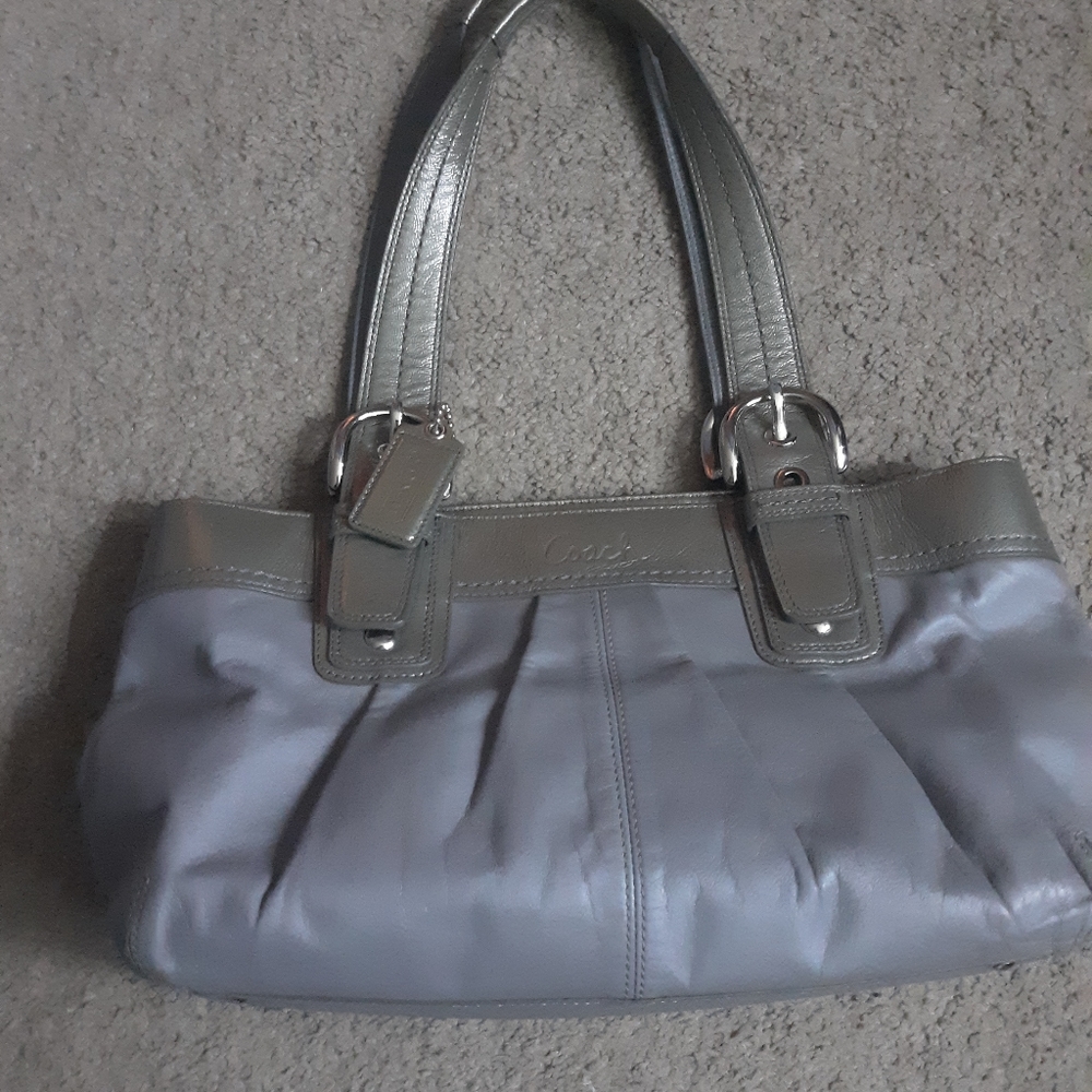 Coach purse grey with light pink interior